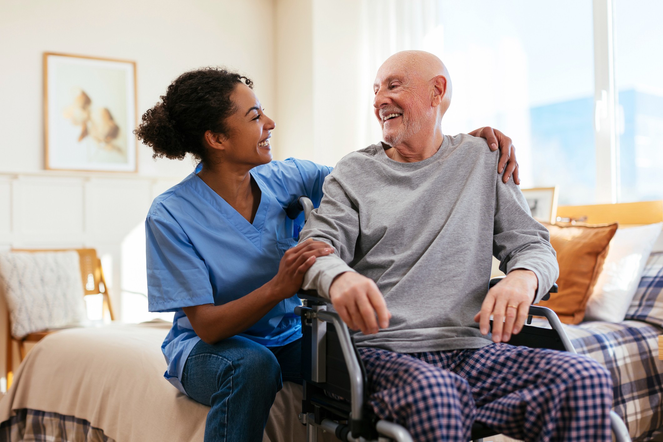 caregiver with man
