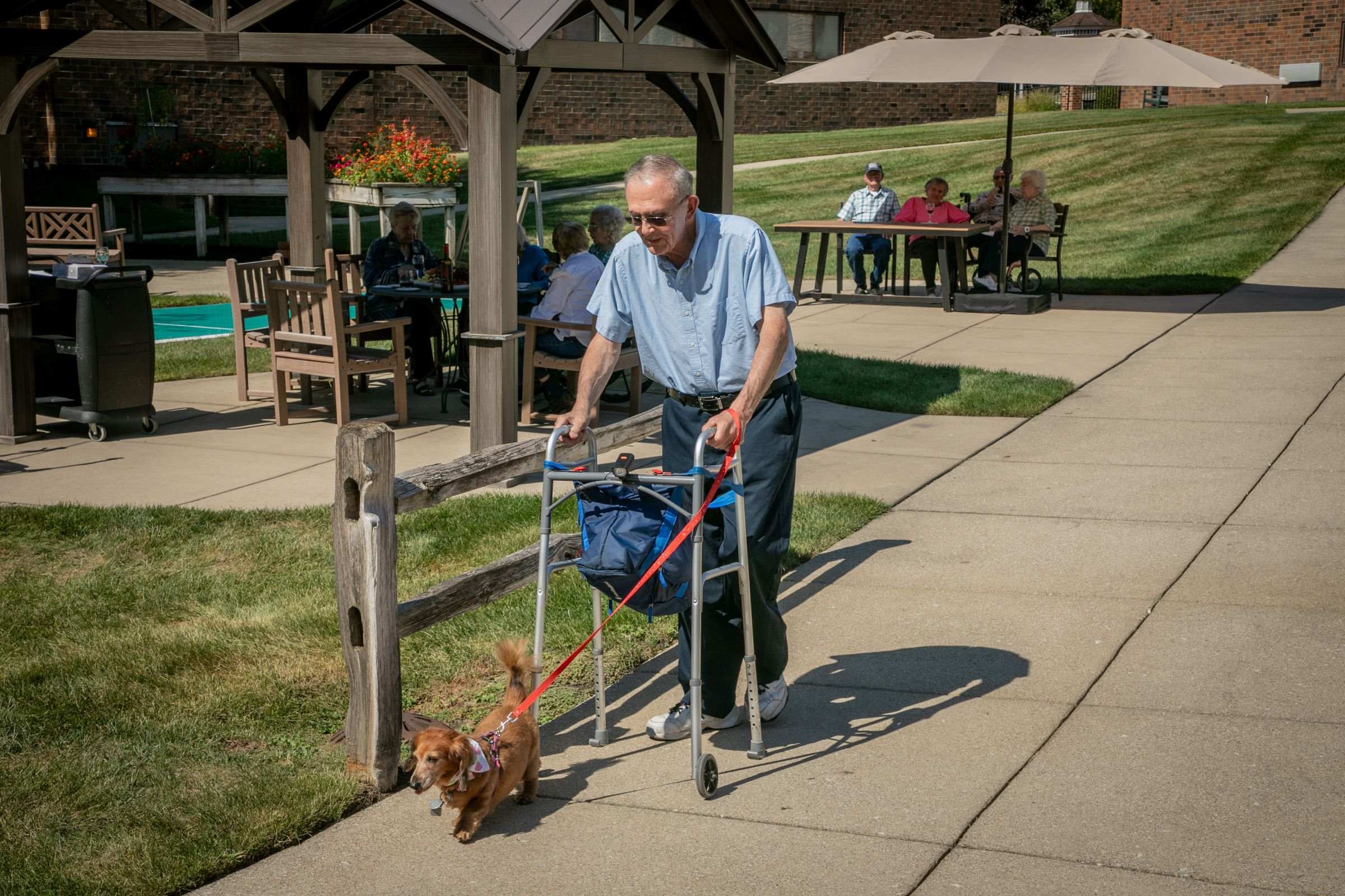 man walking dog