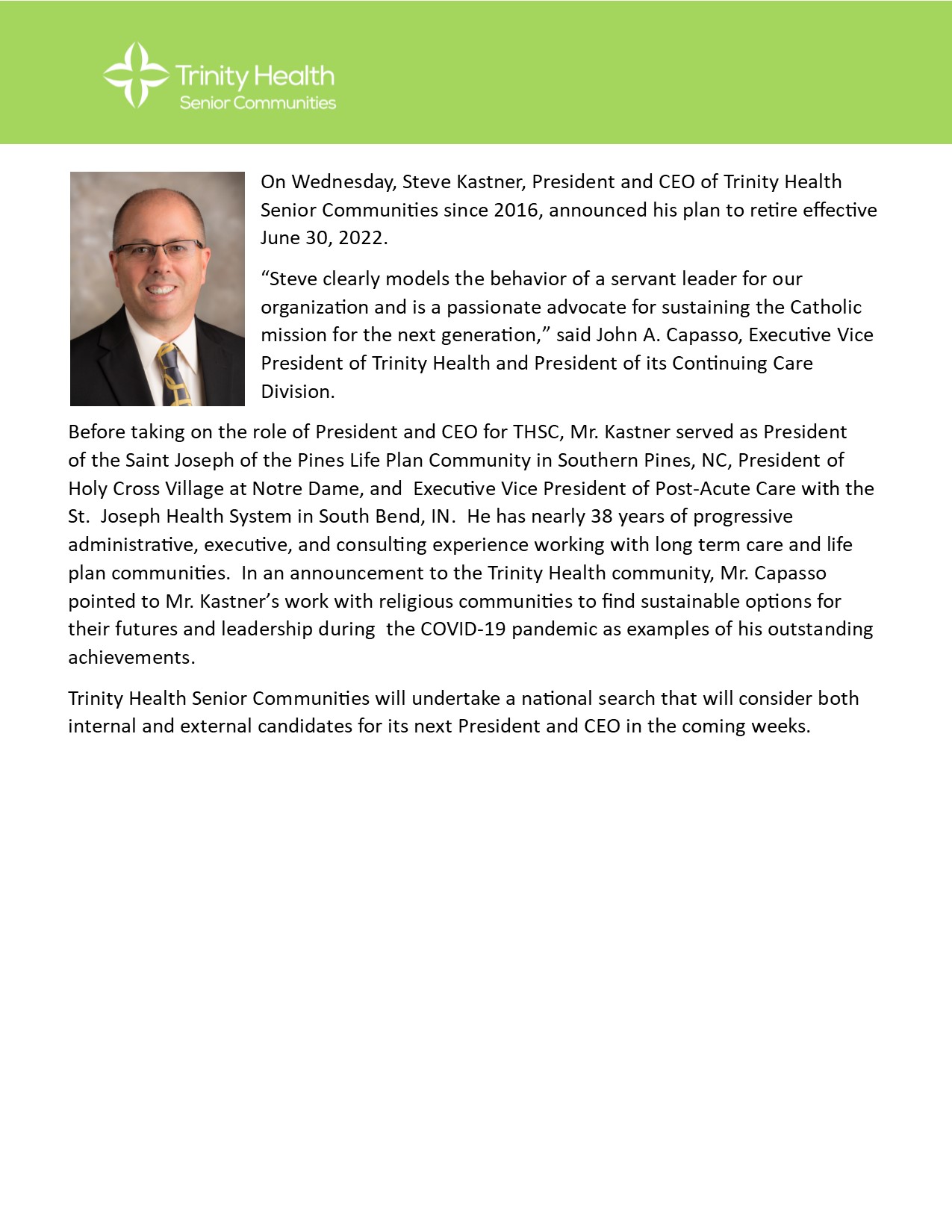 Steve Kastner Announces Retirement