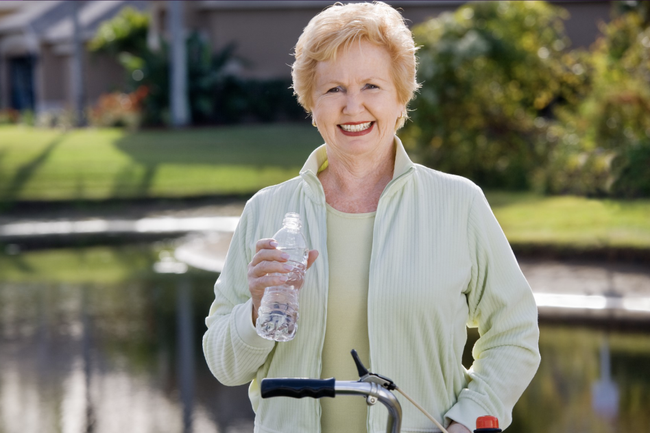 woman with water bottle